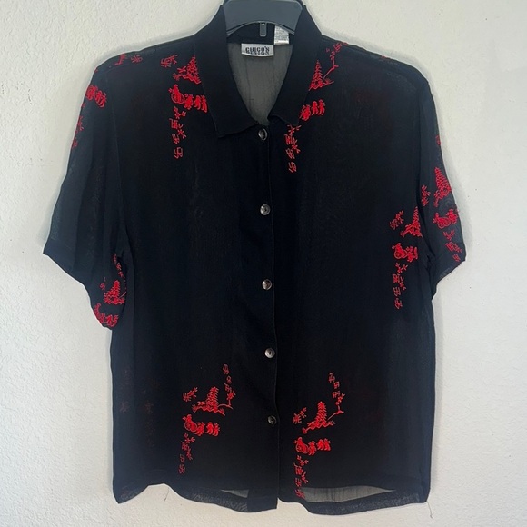 Black and Red Casual Button Down‎ Shirt with Abstract Patterns - Picture 1 of 5
